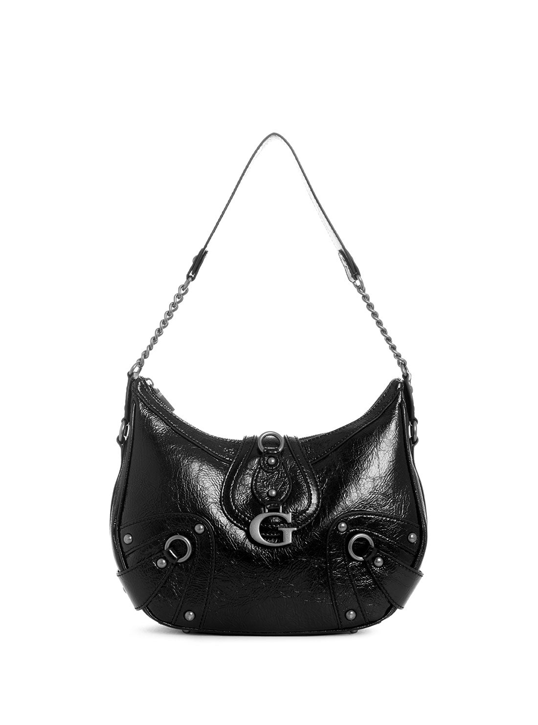GUESS Women's Black Gloss Vintage Hobo Bag TM899702 Front View