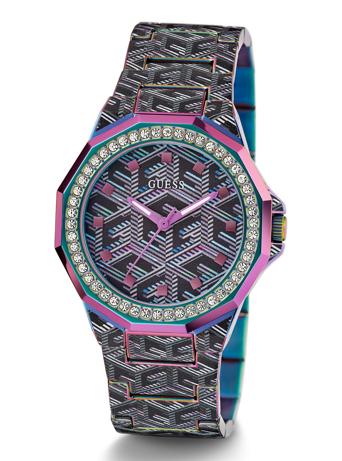 GUESS Women's Black Iridescent Misfit Glitz Watch GW0597L2 Full View