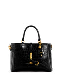 GUESS Women's Black James Croco Girlfriend Satchel Bag CA877306 Front View