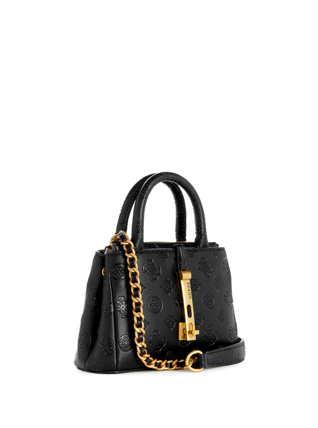 GUESS Women's Black Logo James Mini Satchel Bag PD897076 Angle View