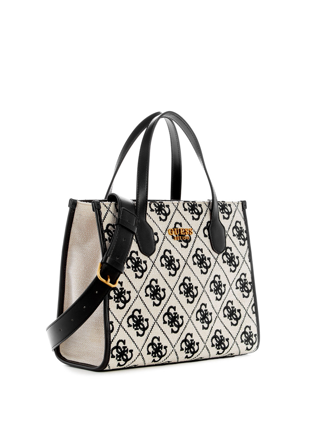 GUESS Women's Black Logo Silvana Canvas Tote Bag SE866522 Angle View