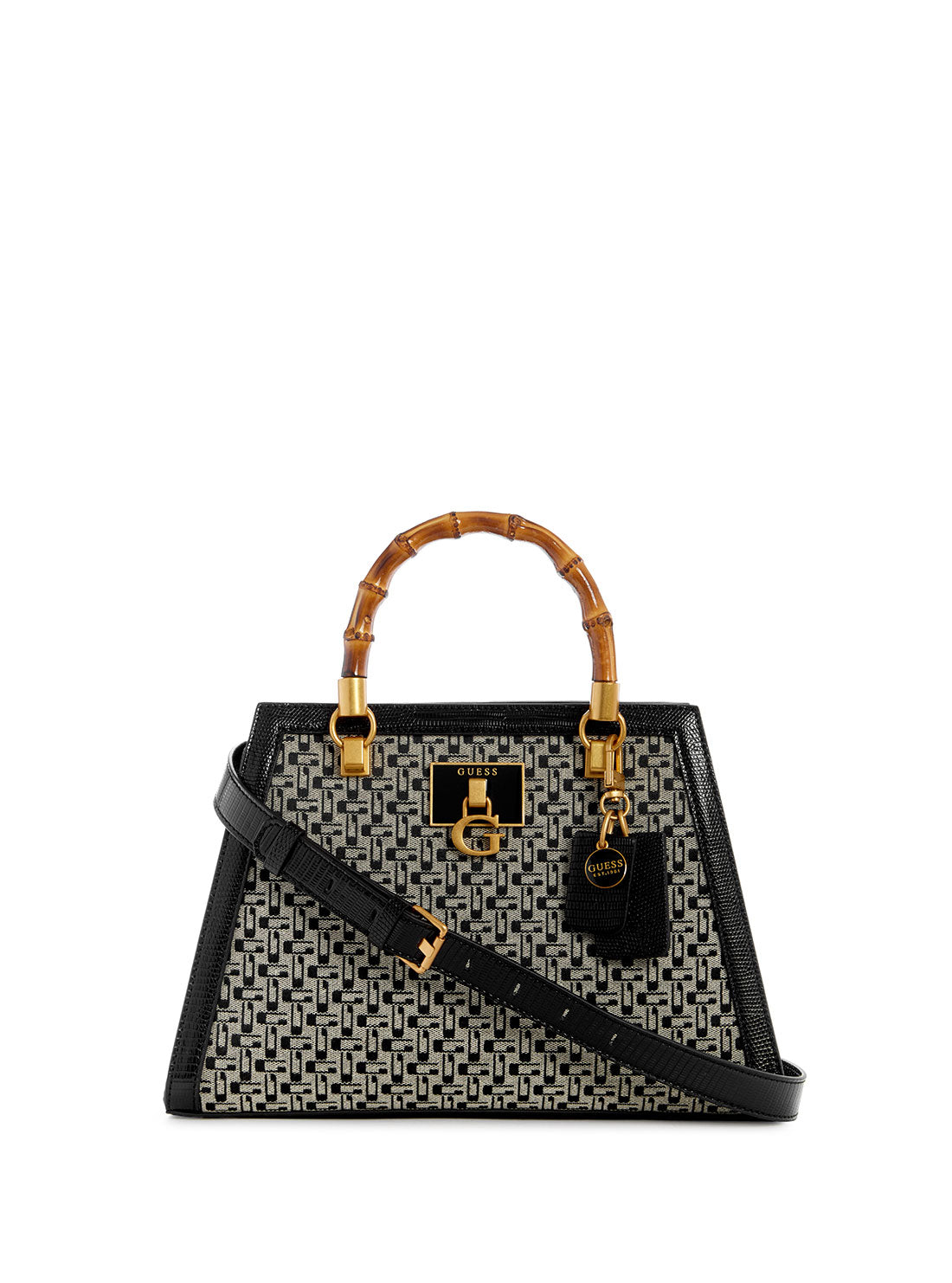 Black Logo Stephi Bamboo Satchel Bag - GUESS