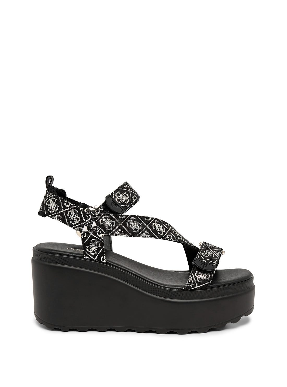 GUESS Women's Black Ocilia Logo Wedge Sandal OCILIA2 Side View