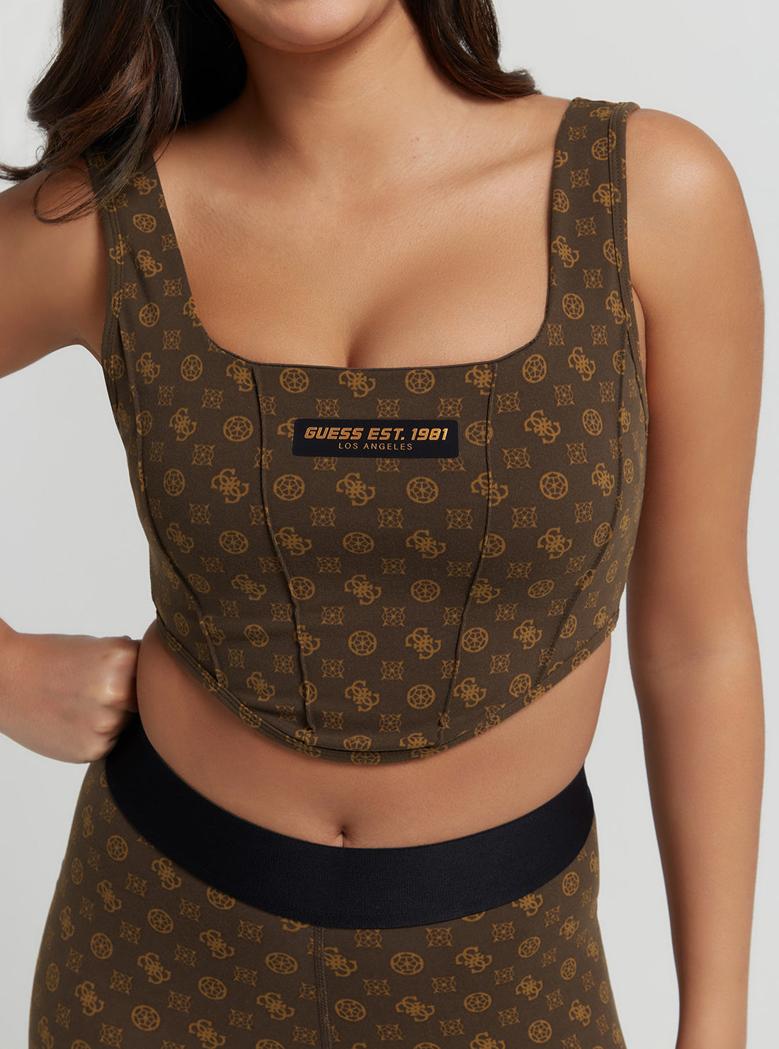 GUESS Women's Brown Aggie Logo Active Top V3YP01MC04N Detail View