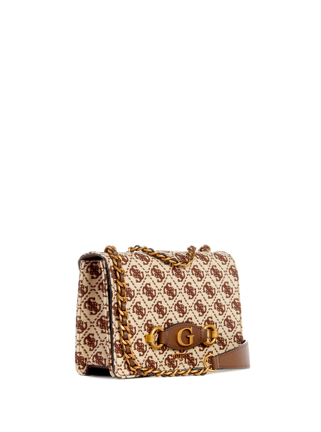 GUESS Women's Brown Logo Izzy Crossbody Bag JB865421 Angle View