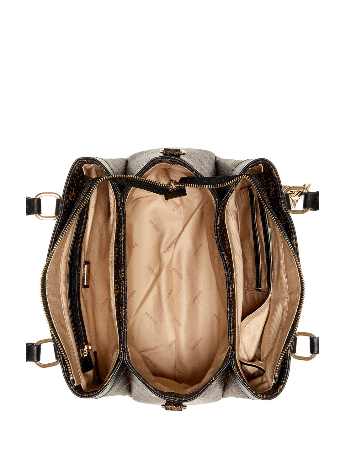 GUESS Women's Brown Multi Kasinta Three Compartment Satchel Bag SG840506 Inside View