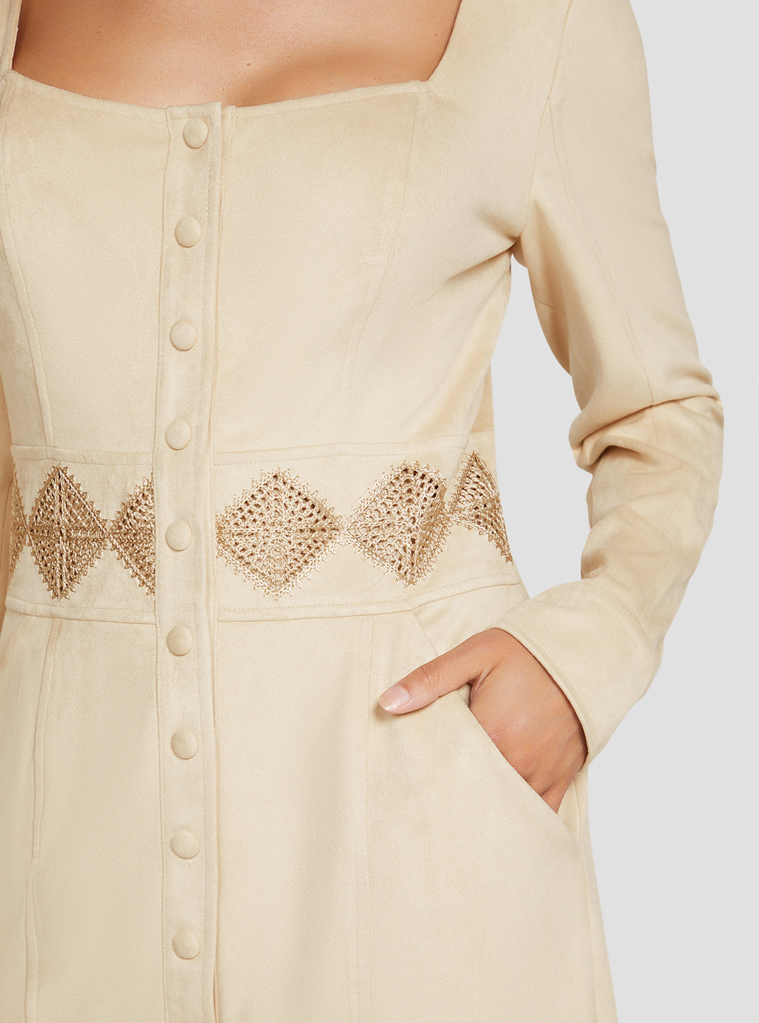 GUESS Women's Cemento Amaya Suede Mini Dress W2BK70WE0L0 Detail View
