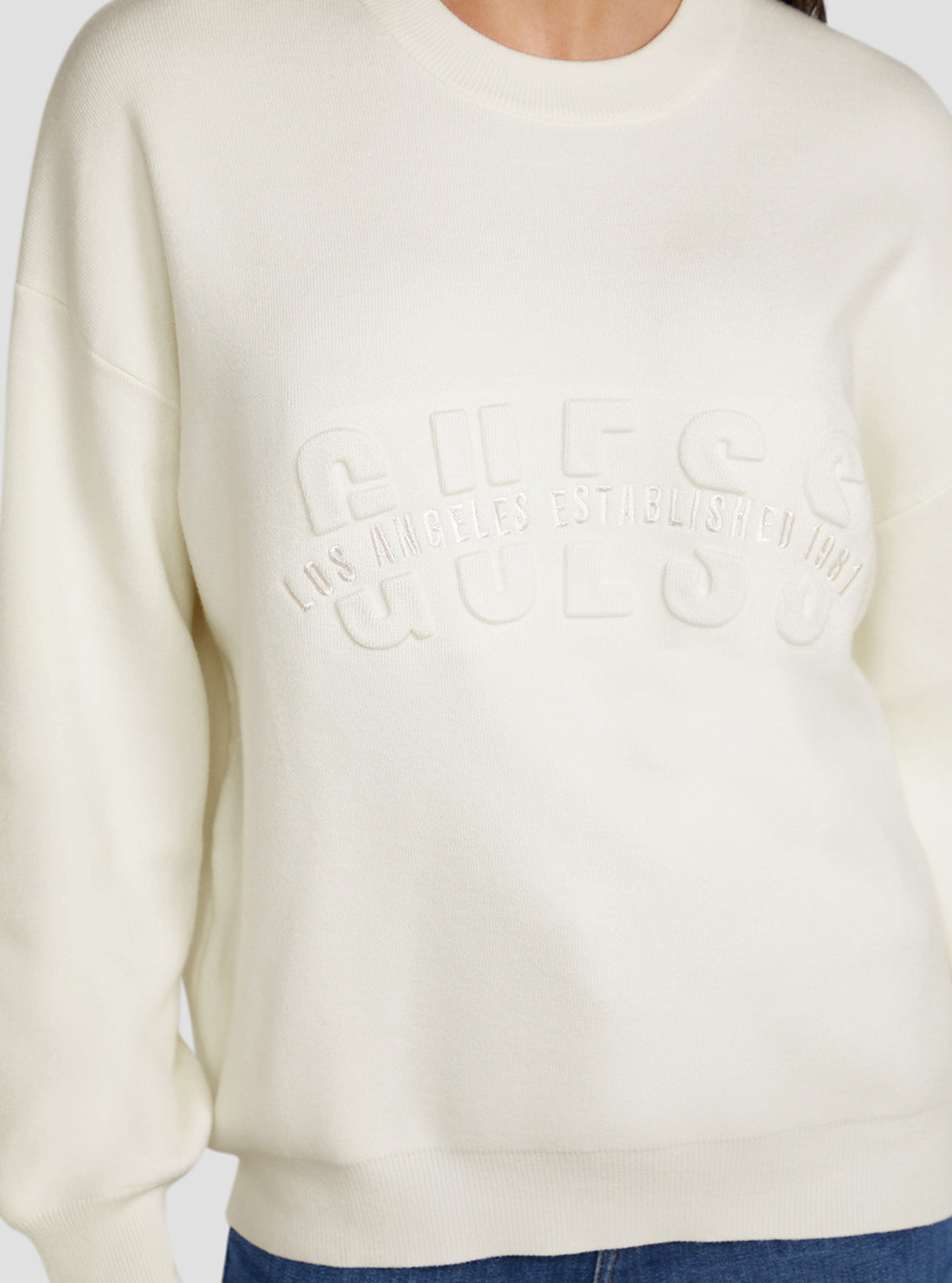 GUESS Women's Cream White Odette Logo Jumper W3RR50Z26I0 Detail View