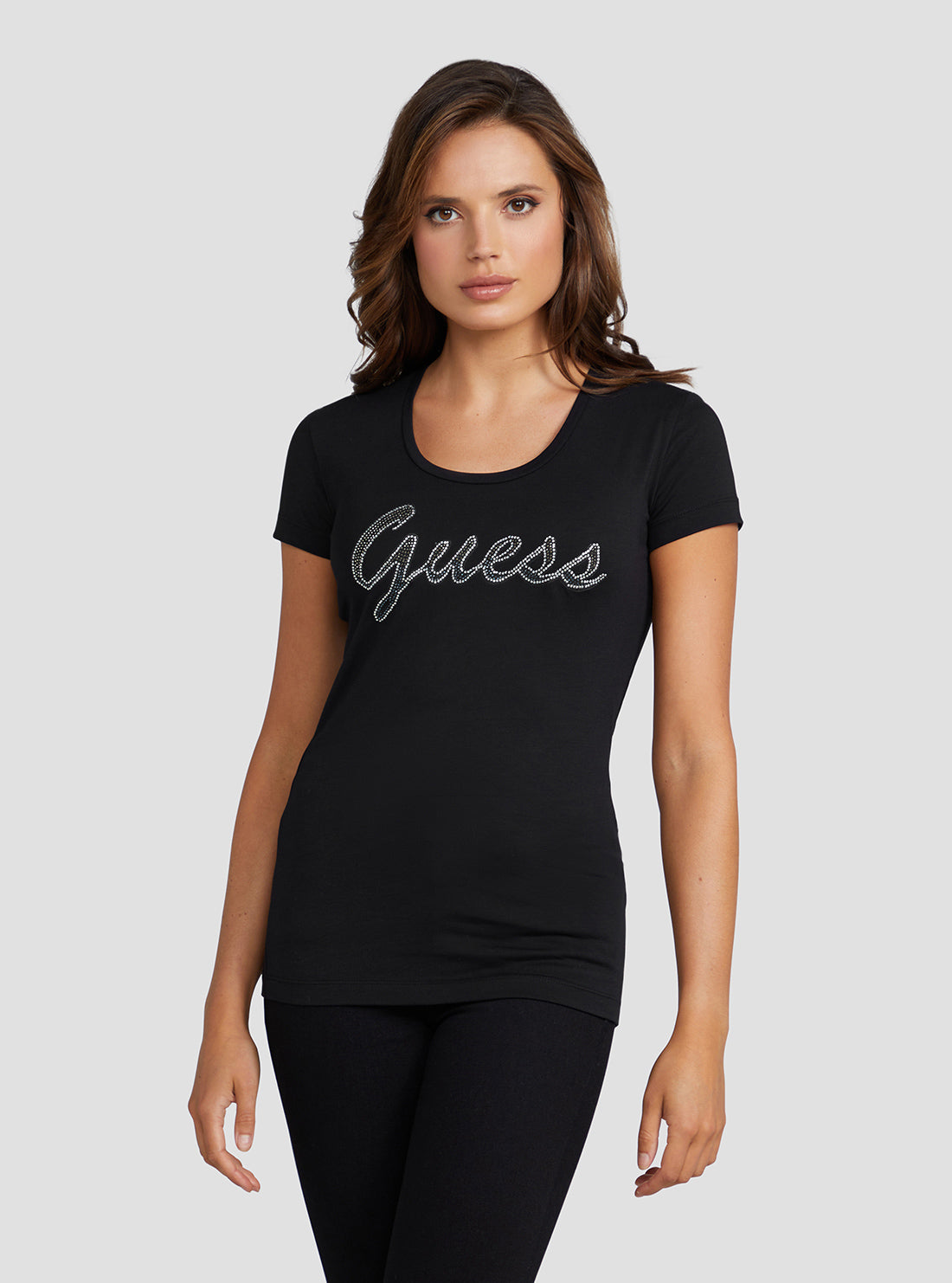 GUESS Women's Eco Black Adriana Logo T-Shirt W3RI50J1314 Front View