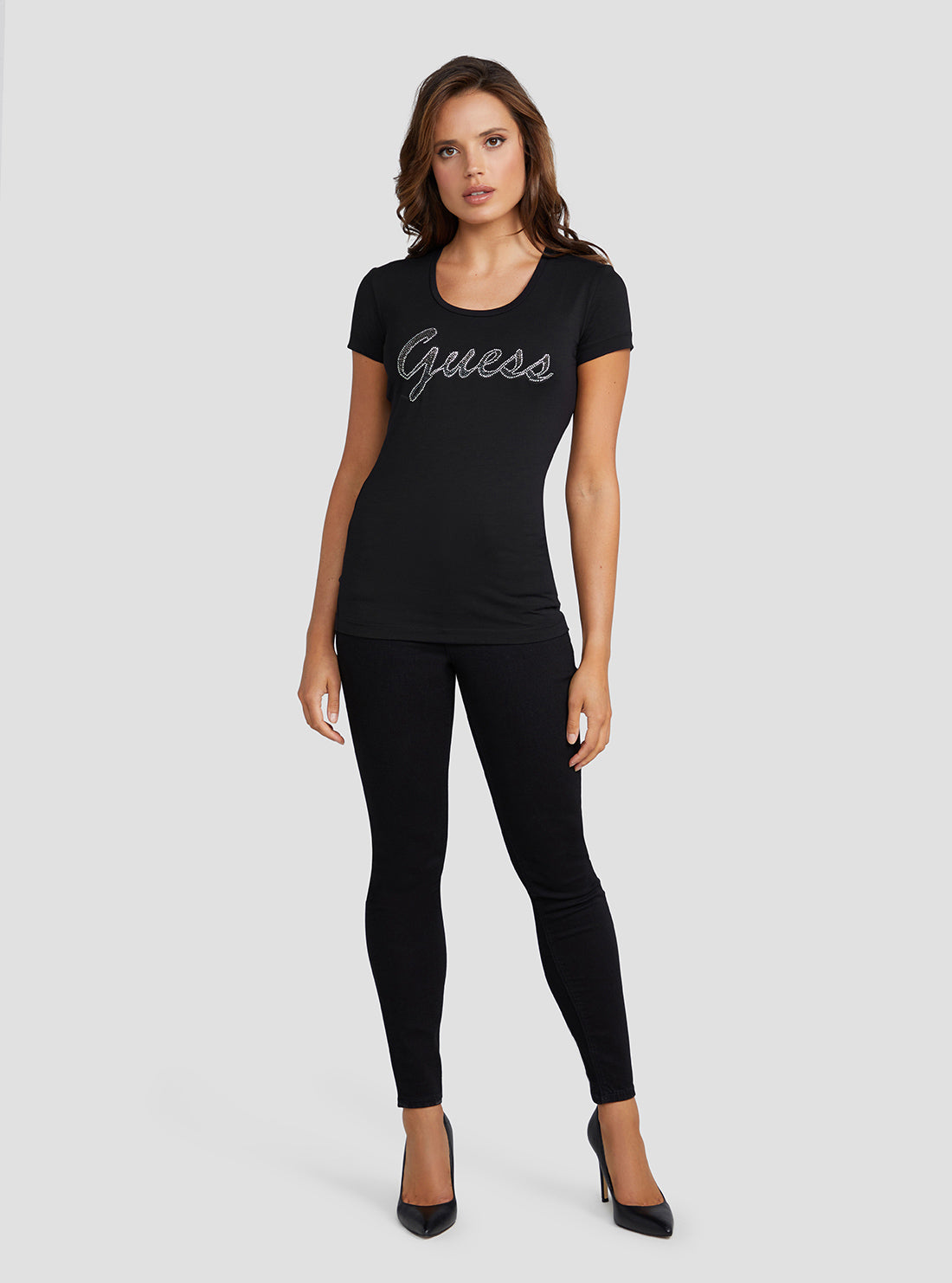 GUESS Women's Eco Black Adriana Logo T-Shirt W3RI50J1314 Full View