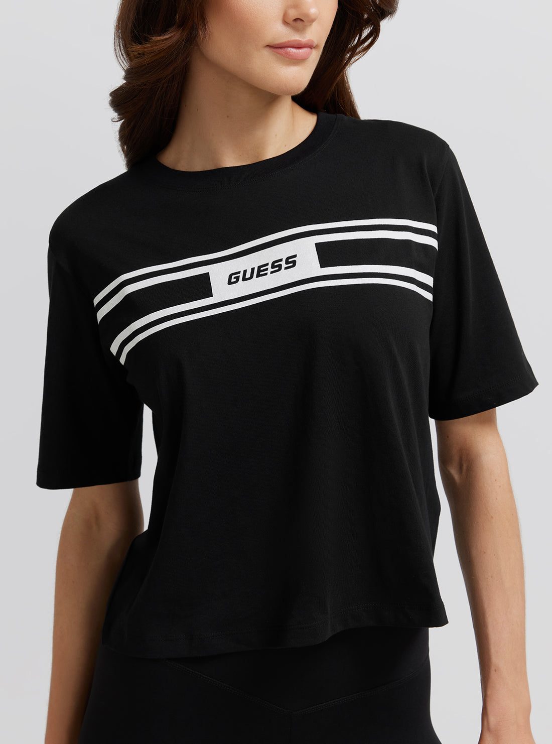 GUESS Women's Eco Black Euphemia Logo Active T-Shirt V3YI12I3Z14 Detail View