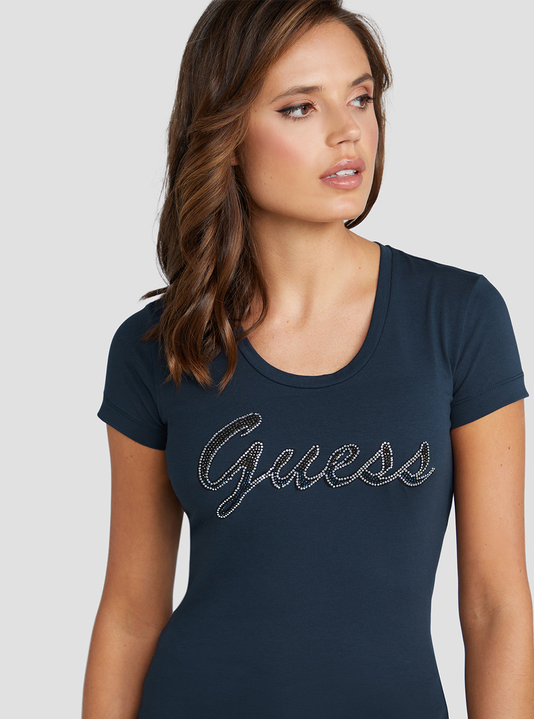 GUESS Women's Eco Blackened Blue Adriana Logo T-Shirt W3RI50J1314 Detail View