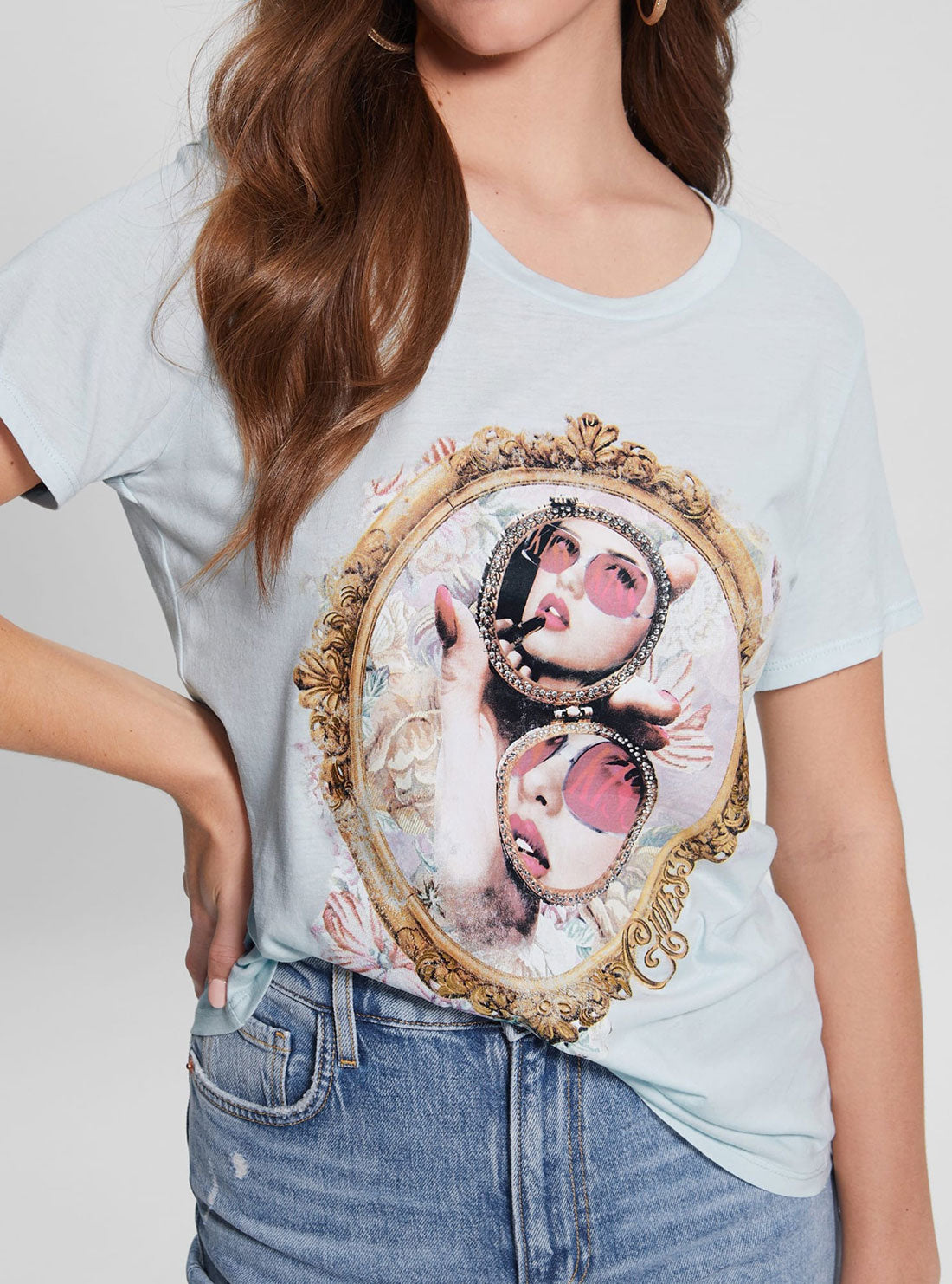GUESS Women's Eco Fresh Air Lipstick Mirror T-Shirt W3RI11K9SN1 Detail View
