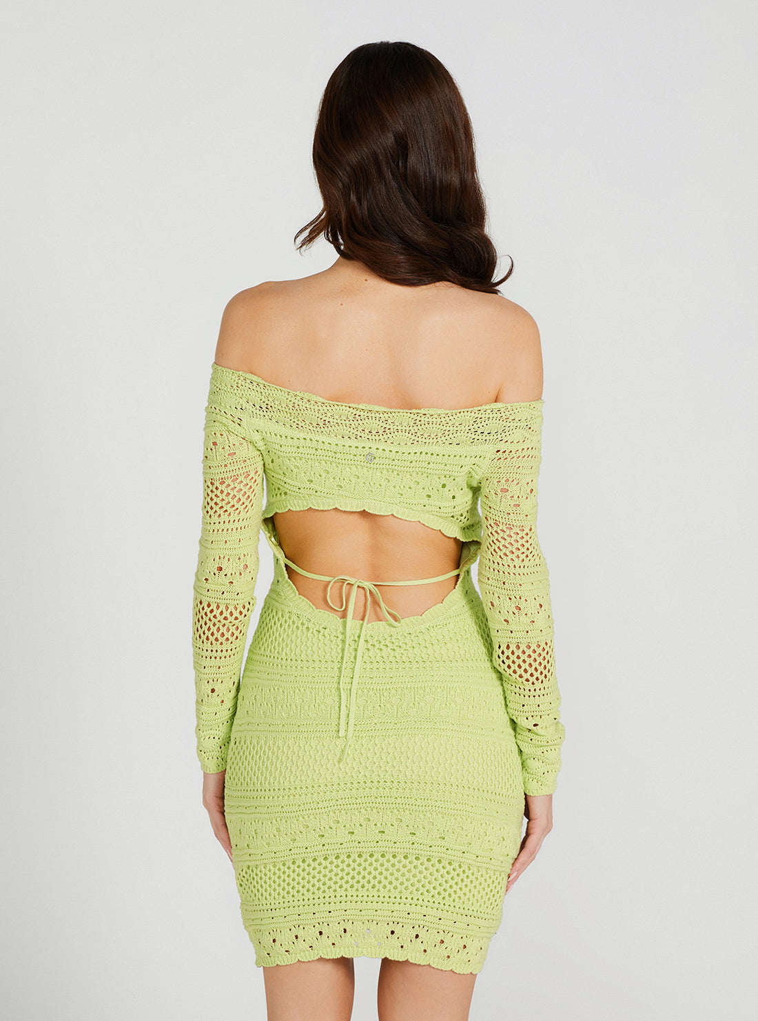 Eco Honeydew Green Amelie Crochet Mini Dress - GUESS