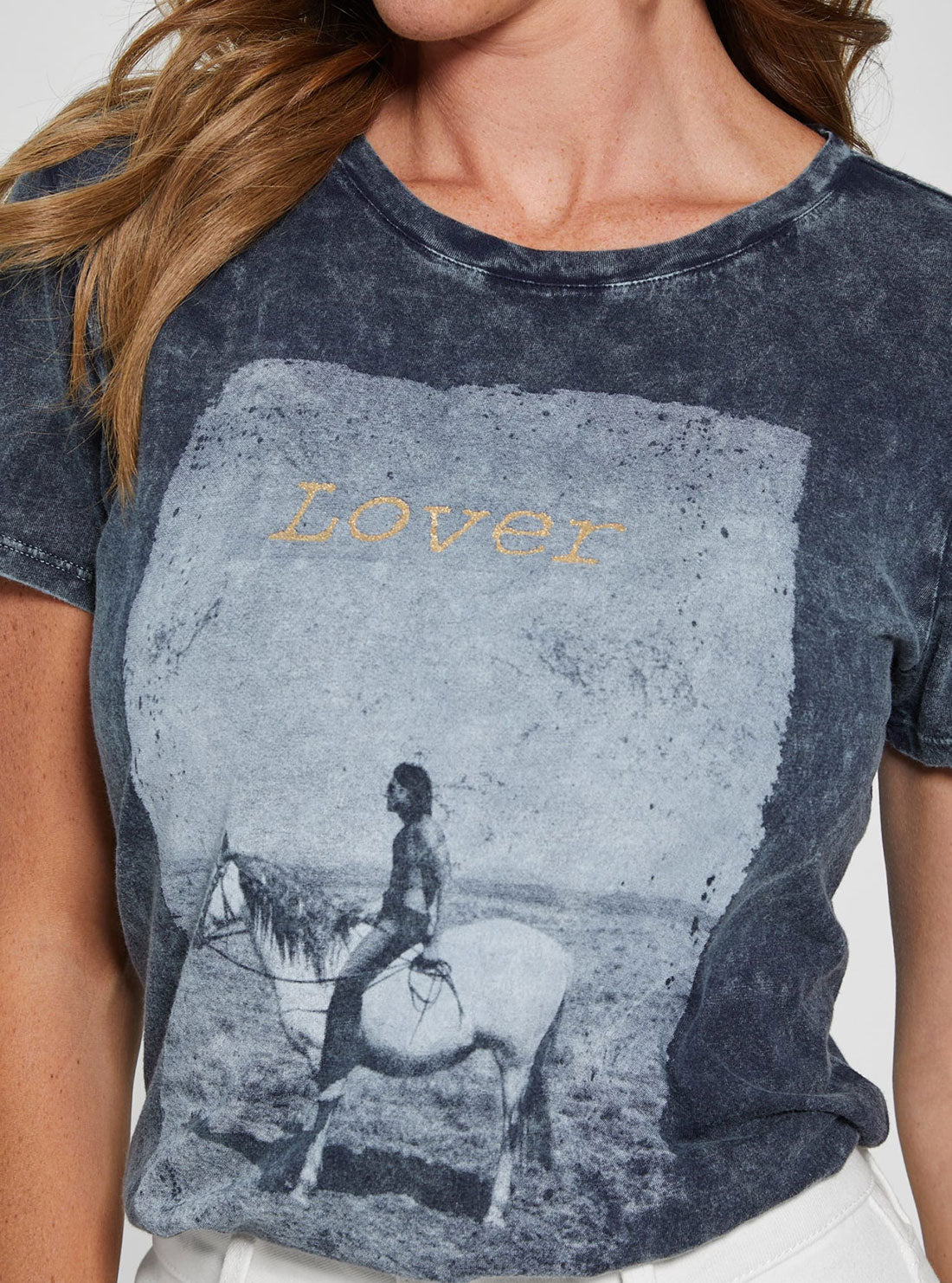 GUESS Women's Eco Indigo Multi Lover Esy T-Shirt W2BI53K9SN1 Detail View