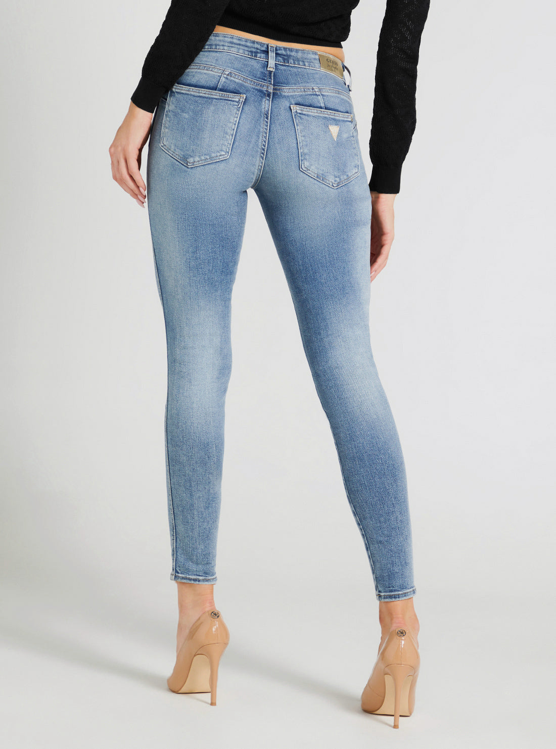 GUESS Women's Eco Mid-Rise Curve X Denim Jeans In Museum Light Wash W3YAJ2D52Q1 Back View