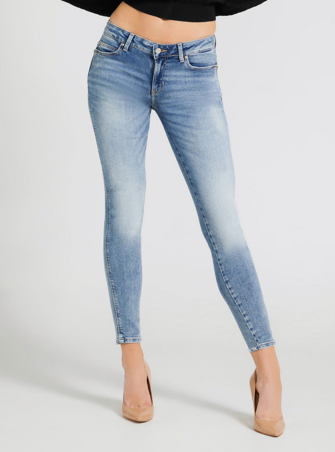 GUESS Women's Eco Mid-Rise Curve X Denim Jeans In Museum Light Wash W3YAJ2D52Q1 Front View