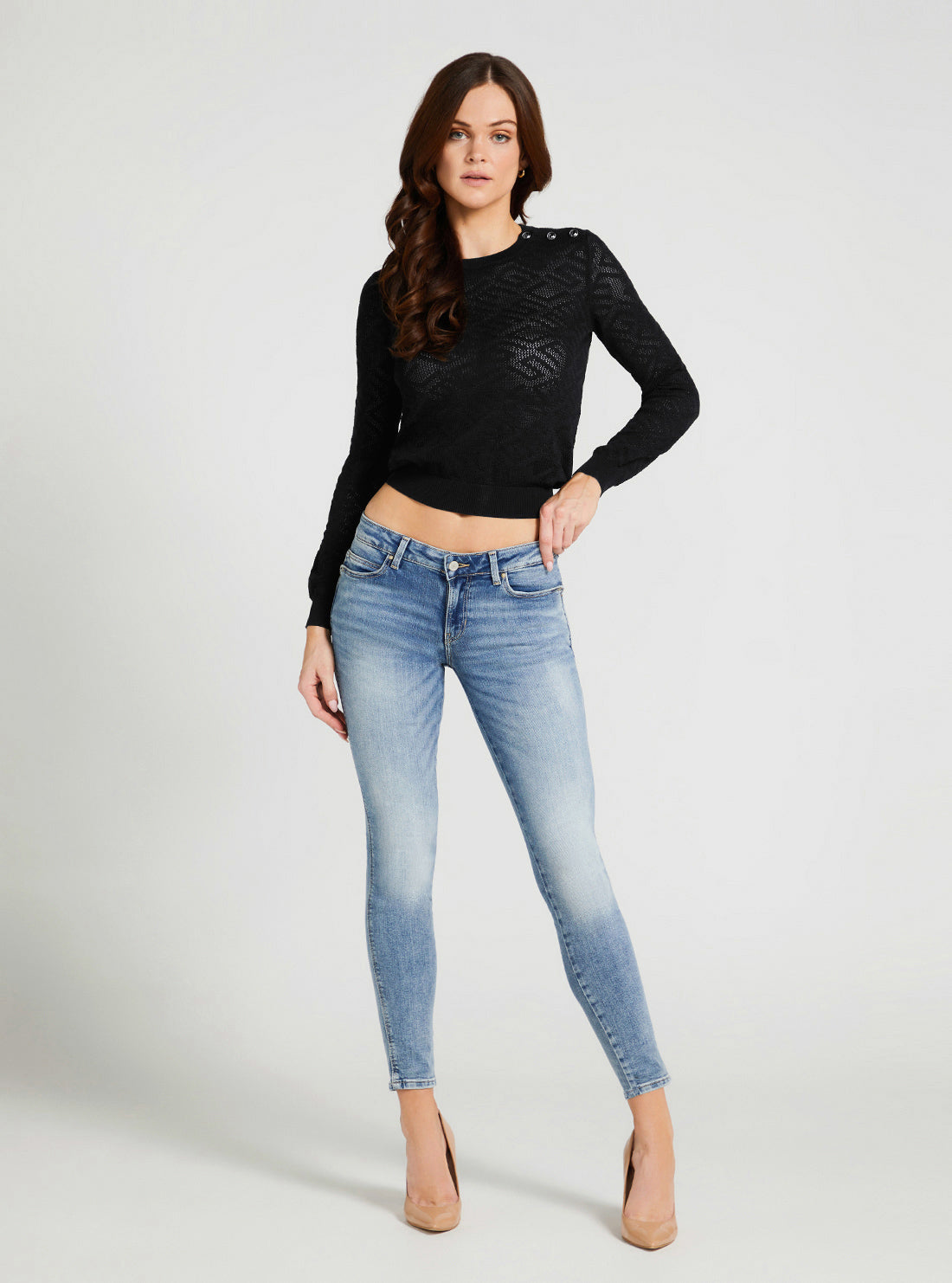 GUESS Women's Eco Mid-Rise Curve X Denim Jeans In Museum Light Wash W3YAJ2D52Q1 Full View