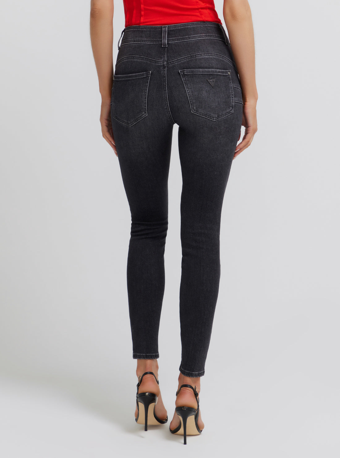 GUESS Women's Eco Mid-Rise Shape Up Denim Jeans In Station Black Wash W3YA35D52T2 Back View