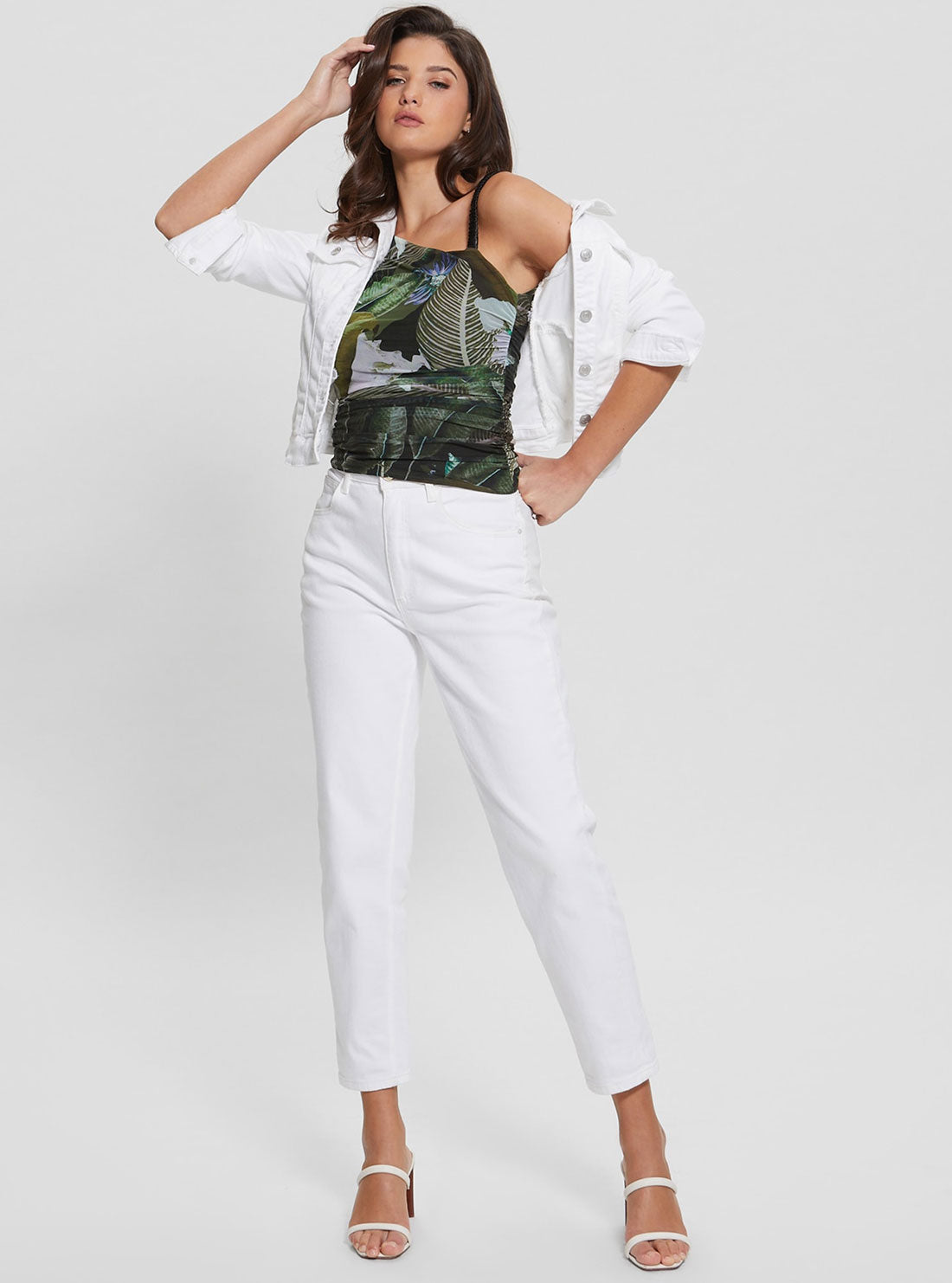 GUESS Women's Eco Moonlit Tropic Garden Dinah Top W3GP13KBAH2 Pose View