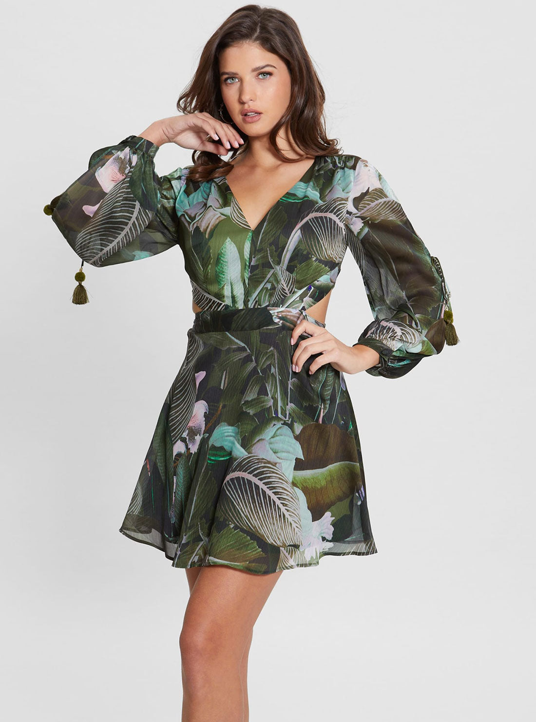 GUESS Women's Eco Moonlit Tropic Garden Farrah Maxi Dress W3GK81WCWF2 Front View