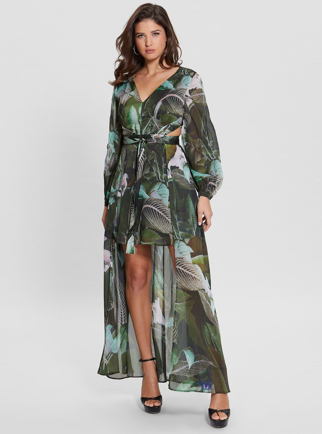 GUESS Women's Eco Moonlit Tropic Garden Farrah Maxi Dress W3GK81WCWF2 Full View
