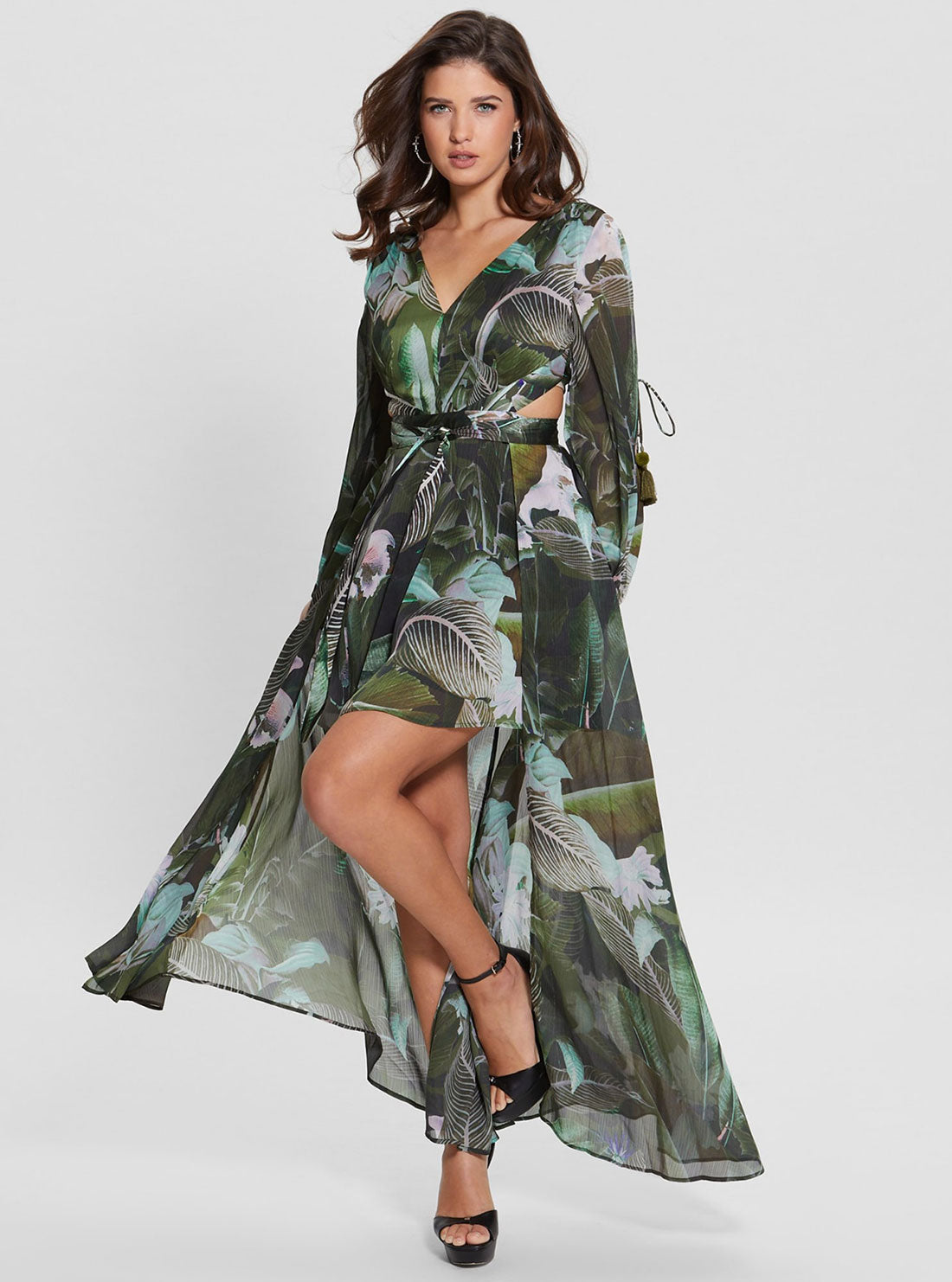 GUESS Women's Eco Moonlit Tropic Garden Farrah Maxi Dress W3GK81WCWF2 Pose View
