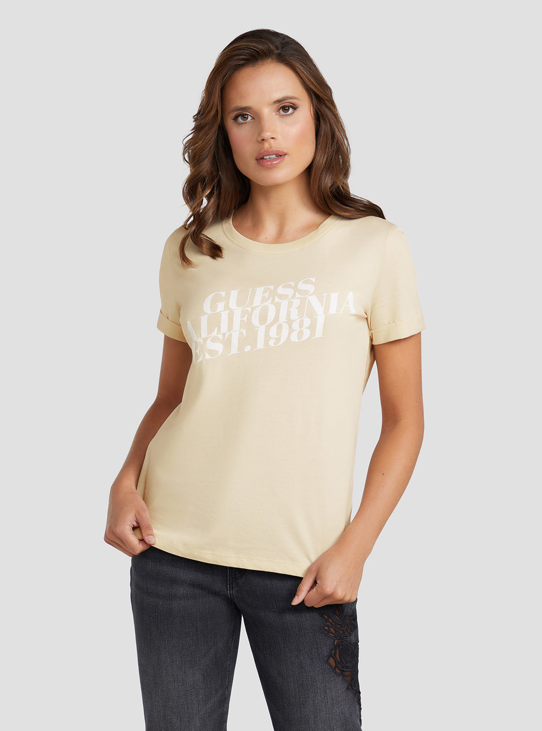 GUESS Women's Eco Pearl Aurelia T-Shirt W3RI26JA914 Front View