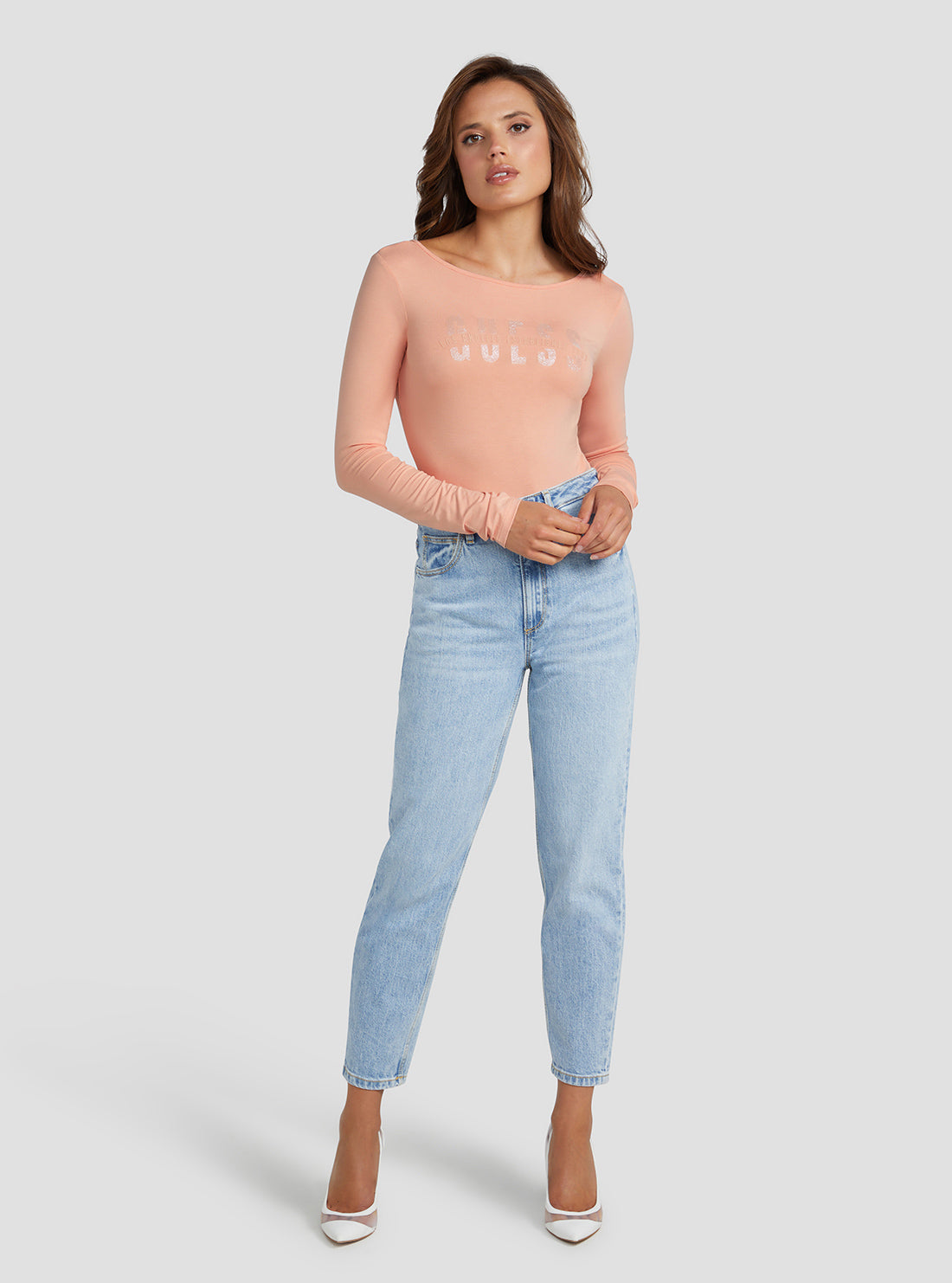GUESS Women's Eco Powder Rose Logo Bodysuit W3RP28K68D2 Full View