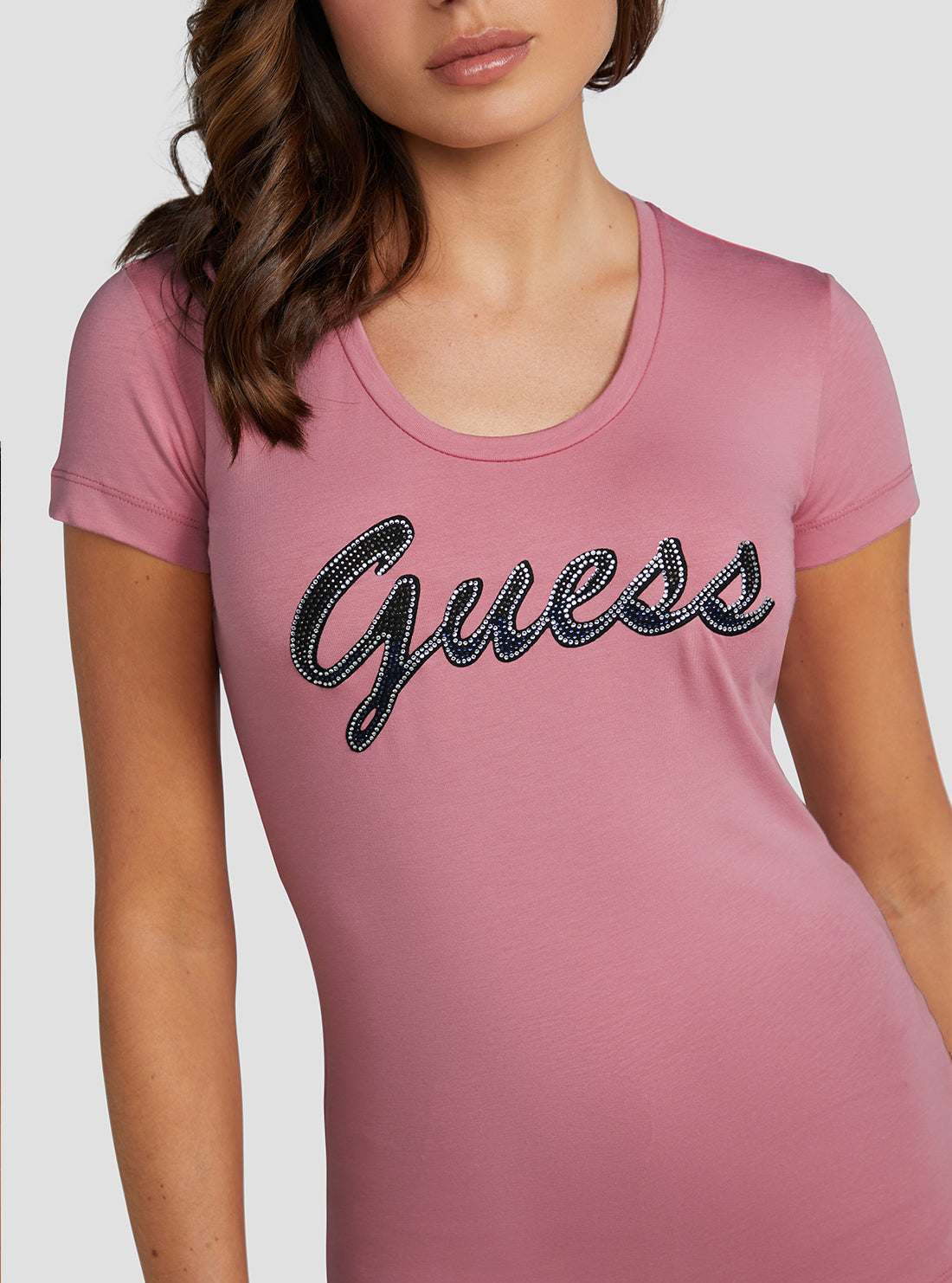 GUESS Women's Eco Vintage Blush Adriana Logo T-Shirt W3RI50J1314 Detail View