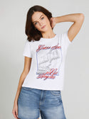 GUESS Women's Eco White Postcard T-Shirt W3GI20JA914 Front View