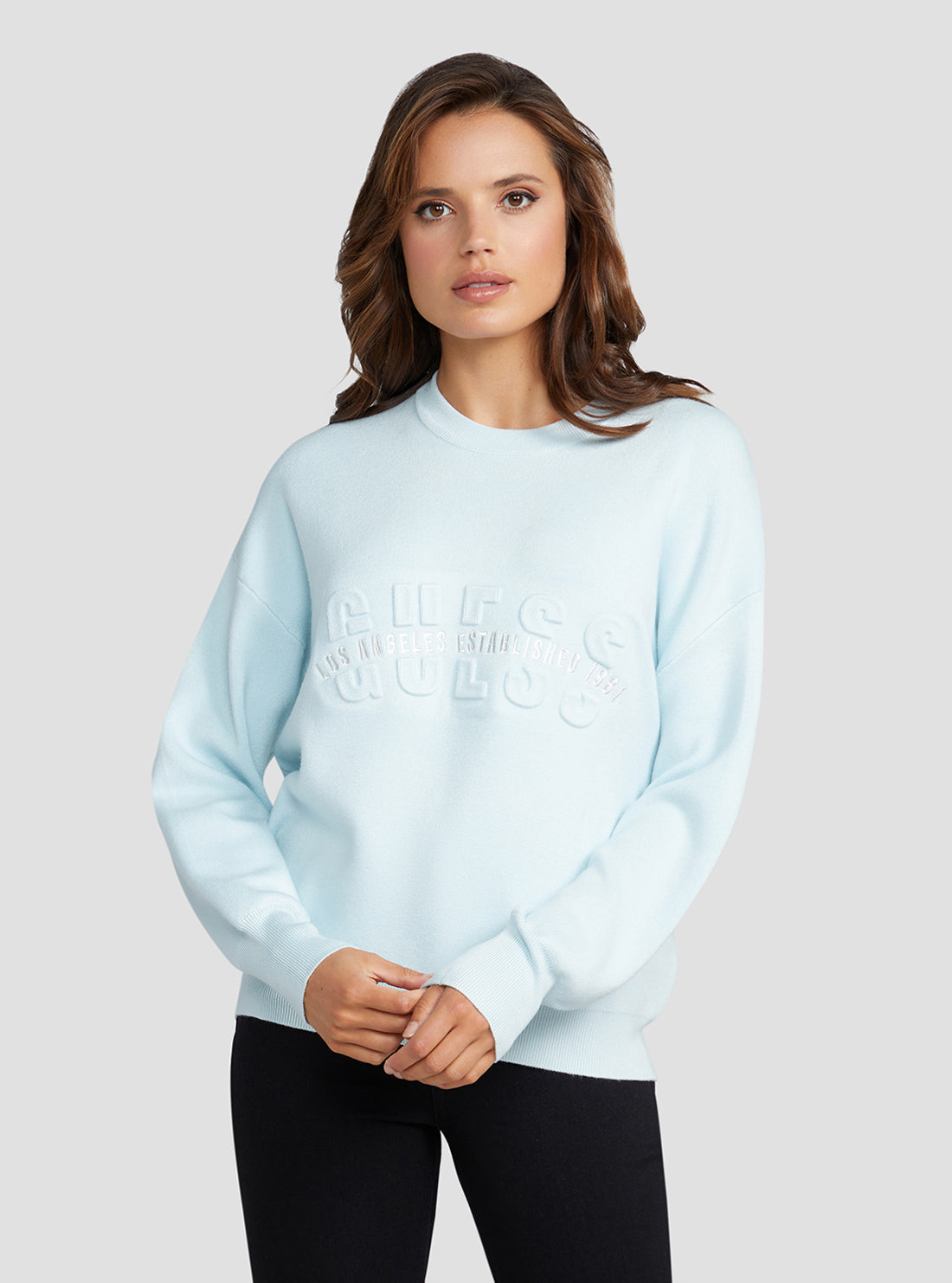 GUESS Women's Fresh Air Odette Logo Jumper W3RR50Z26I0 Front View