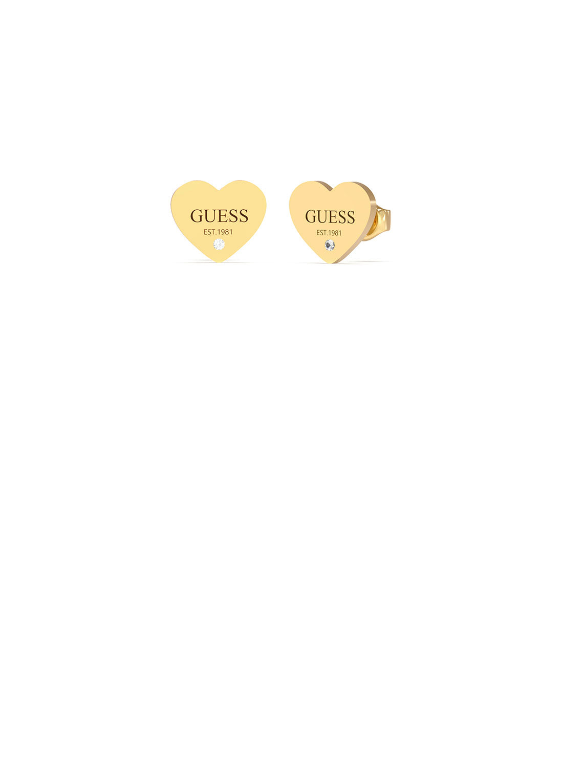 GUESS Accessories Gold Heart Logo Stud Earrings UBE02177JWYGGOLD Front View