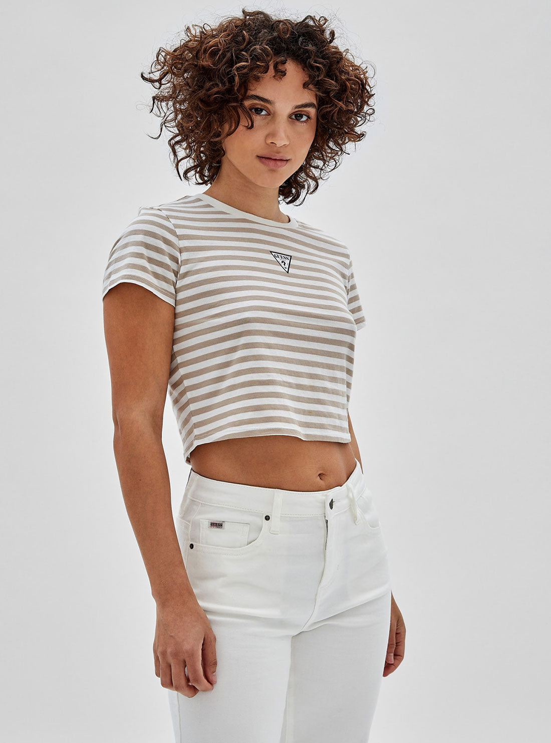 GUESS Women's Guess Originals White Multi Clara Striped Baby T-Shirt W3GI60KA0Q3 Side View