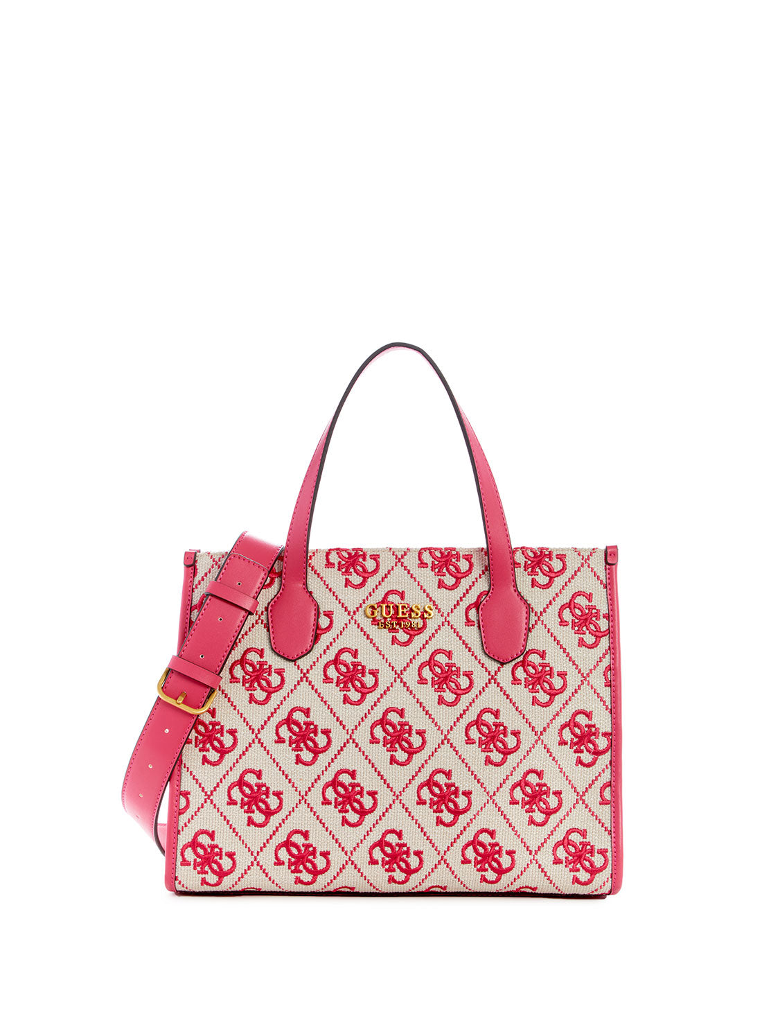 GUESS Women's Magenta Logo Silvana Canvas Tote Bag SE866522 Front View