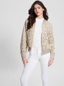 GUESS Women's Muted Stone Aisha Lace Bomber Jacket W3GL09WFCJ0 Front View
