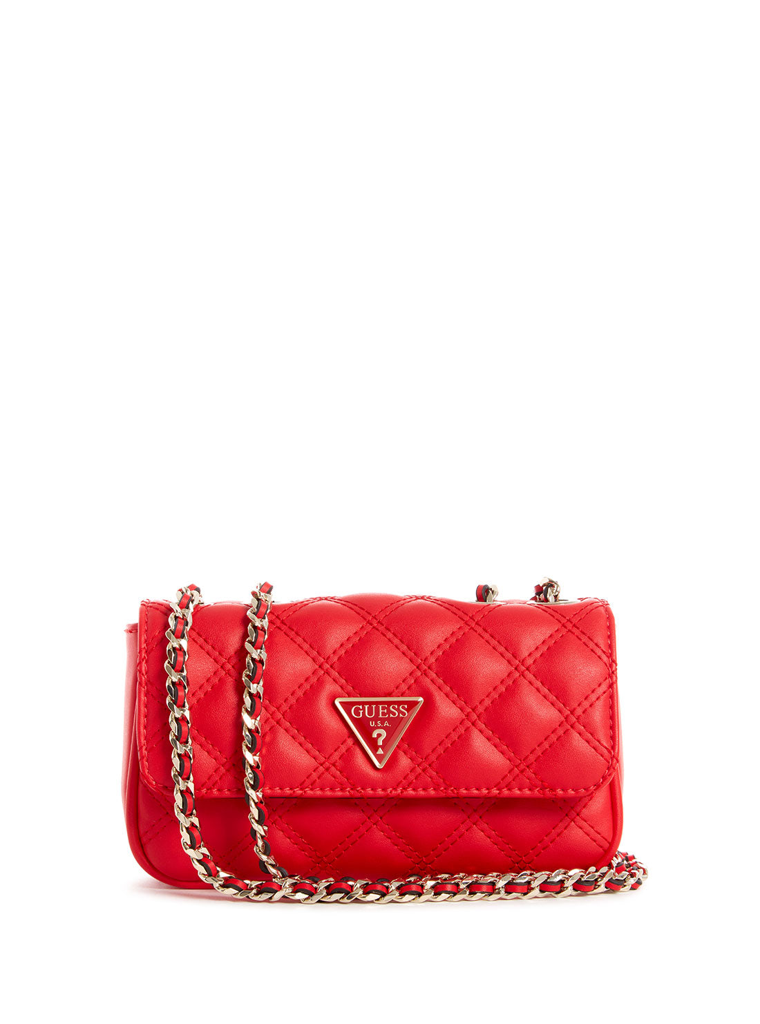 GUESS Women's Red Quilted Cessily Micro Mini Crossbody Bag EV767978 Front View