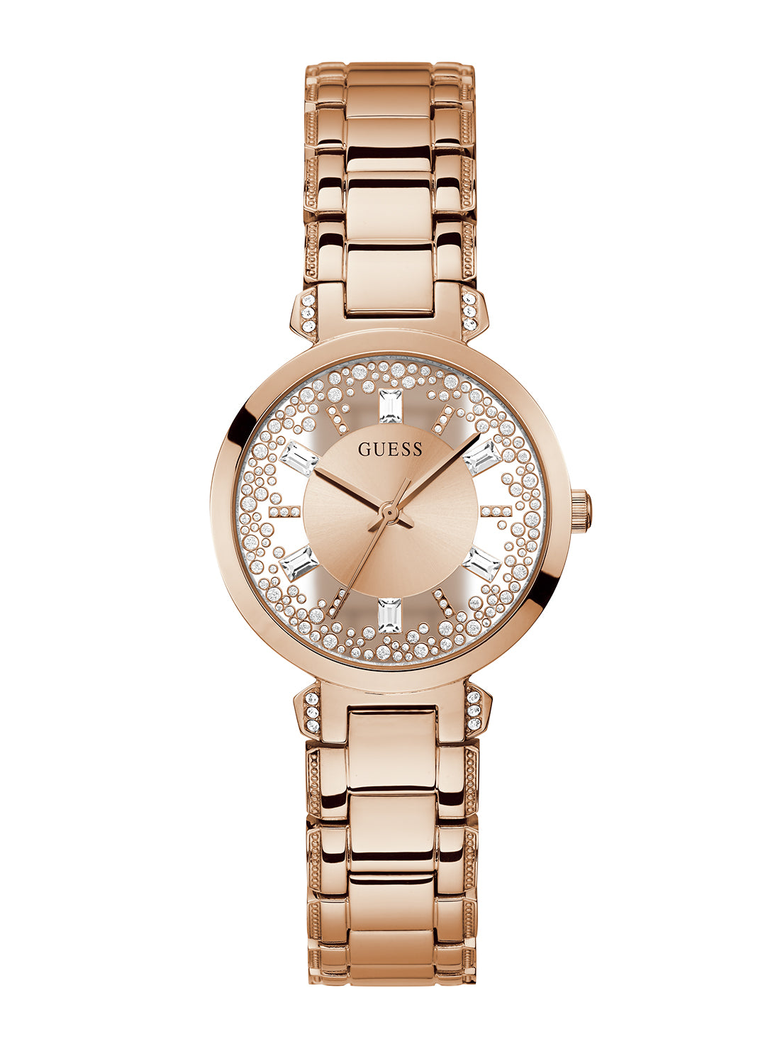 GUESS Women's Rose Gold Crystal Clear Glitz Watch GW0470L3 Front View