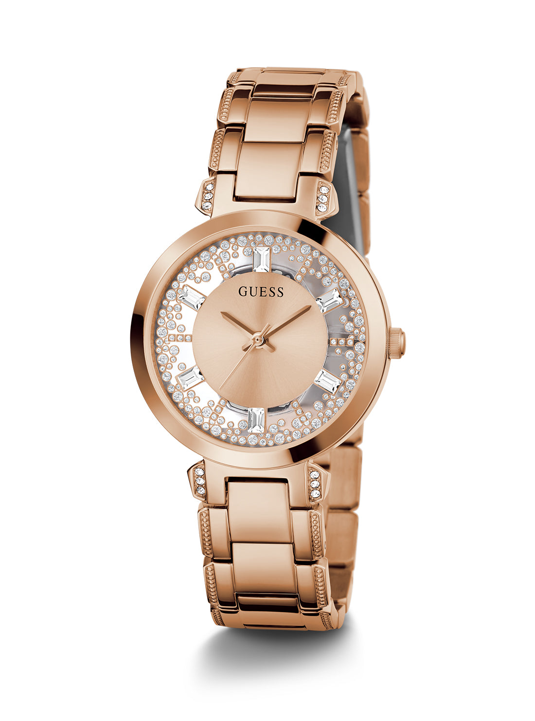 GUESS Women's Rose Gold Crystal Clear Glitz Watch GW0470L3 Full View
