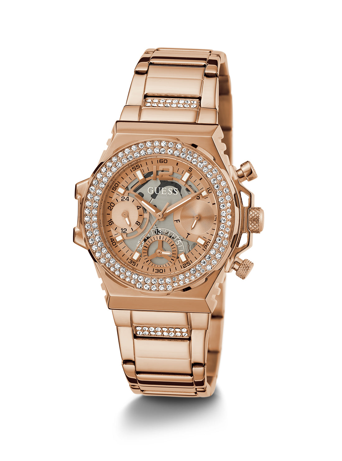 GUESS Women's Rose Gold Fusion Glitz Watch GW0552L3 Full View