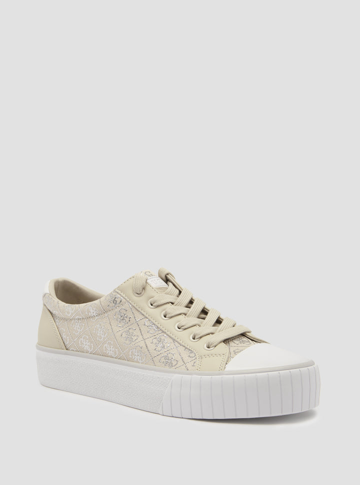 GUESS Women's Silver Beige Nortin Logo Low Top Sneakers NORTIN3 Front View