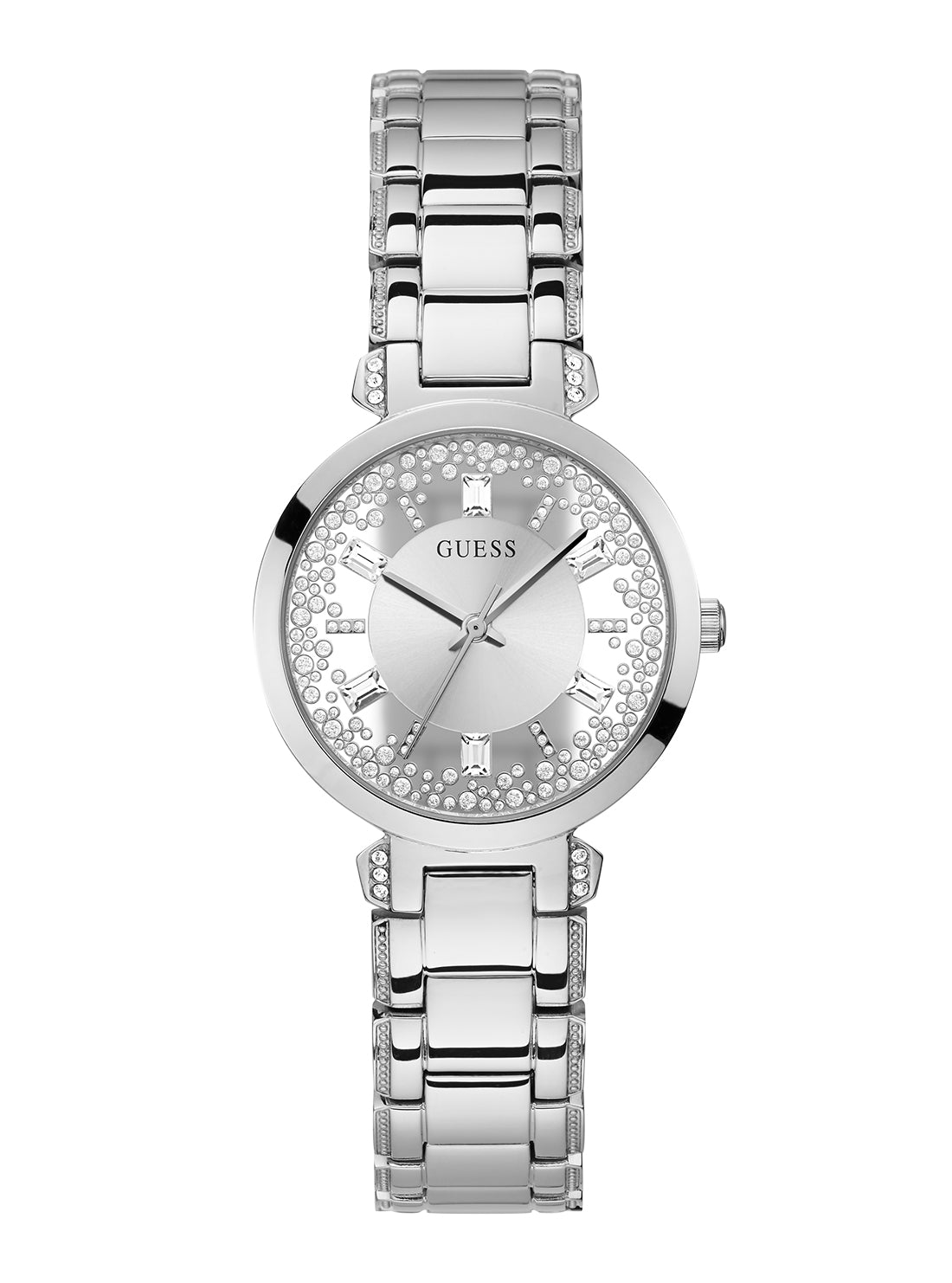 GUESS Women's Silver Crystal Clear Glitz Watch GW0470L1 Front View