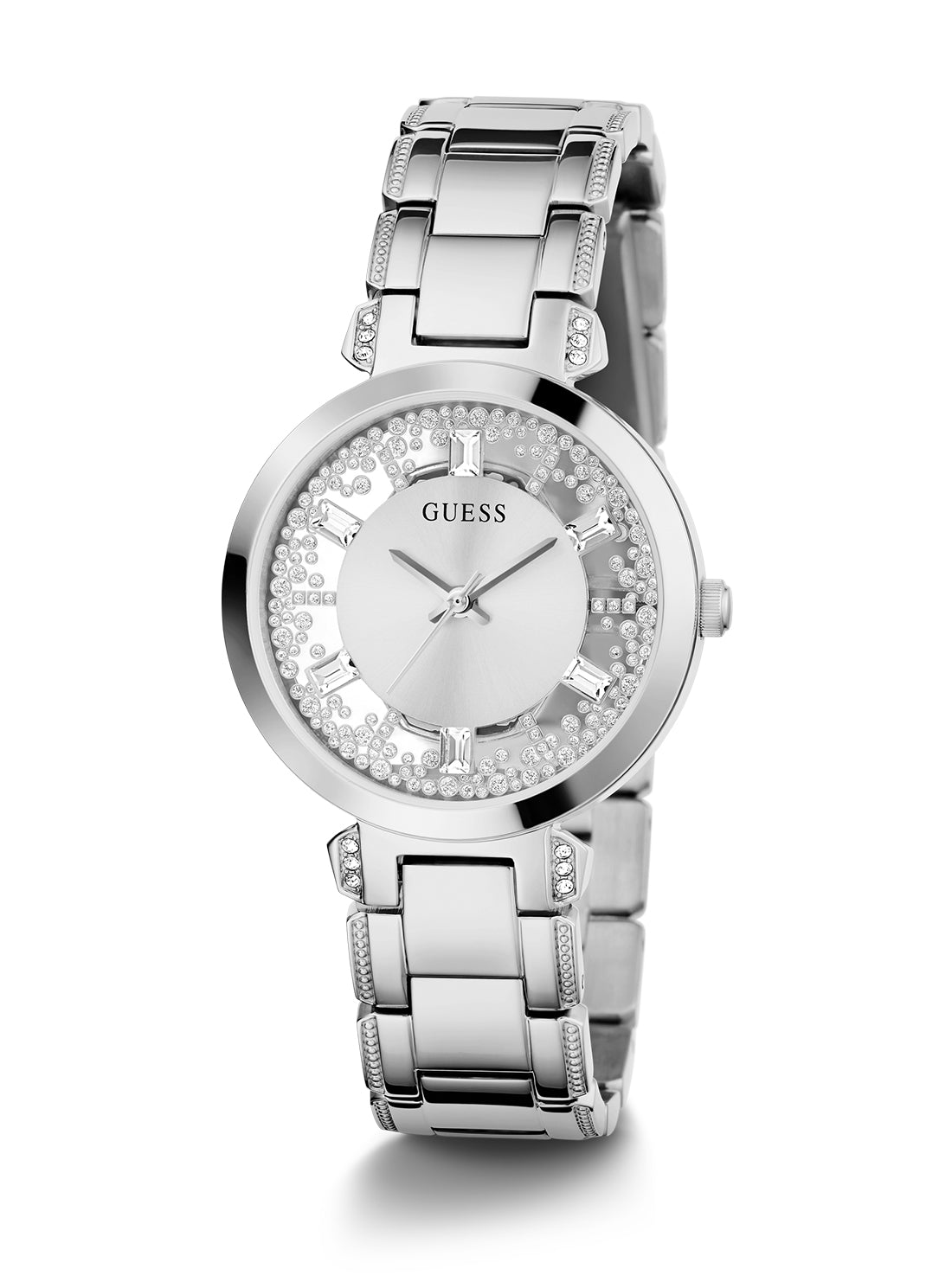 GUESS Women's Silver Crystal Clear Glitz Watch GW0470L1 Full View