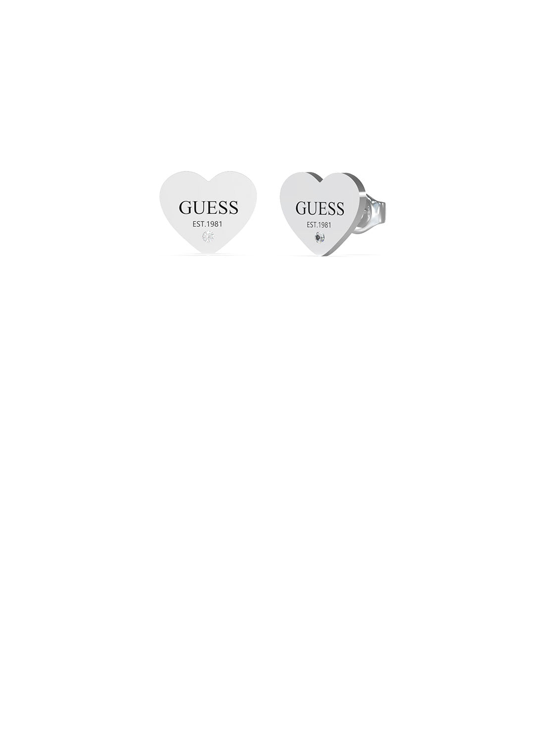 GUESS Accessories Silver Heart Logo Stud Earrings UBE02177JWRH Front View
