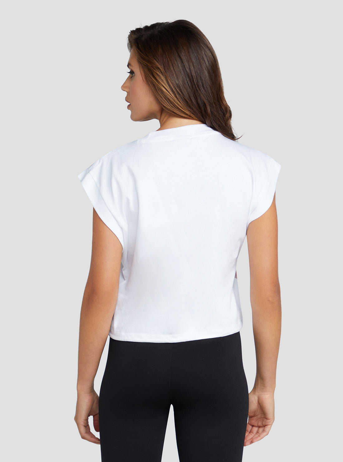 GUESS Women's White Corine Floral Active Crop T-Shirt V3RI05KBC30 Back View