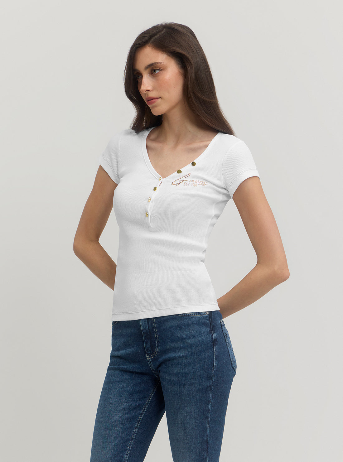 White Henley Olympia Top