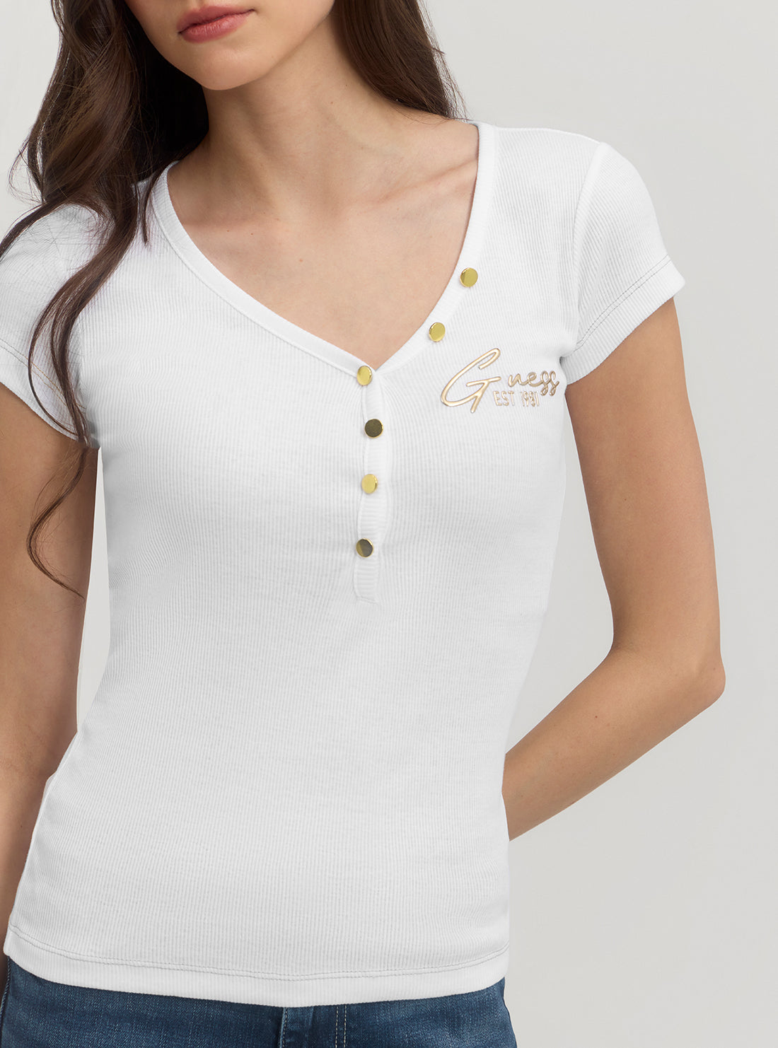 White Henley Olympia Top