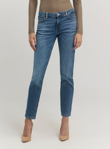Blue Denim Brooklyn Low-Rise Jeans in Mid Wash