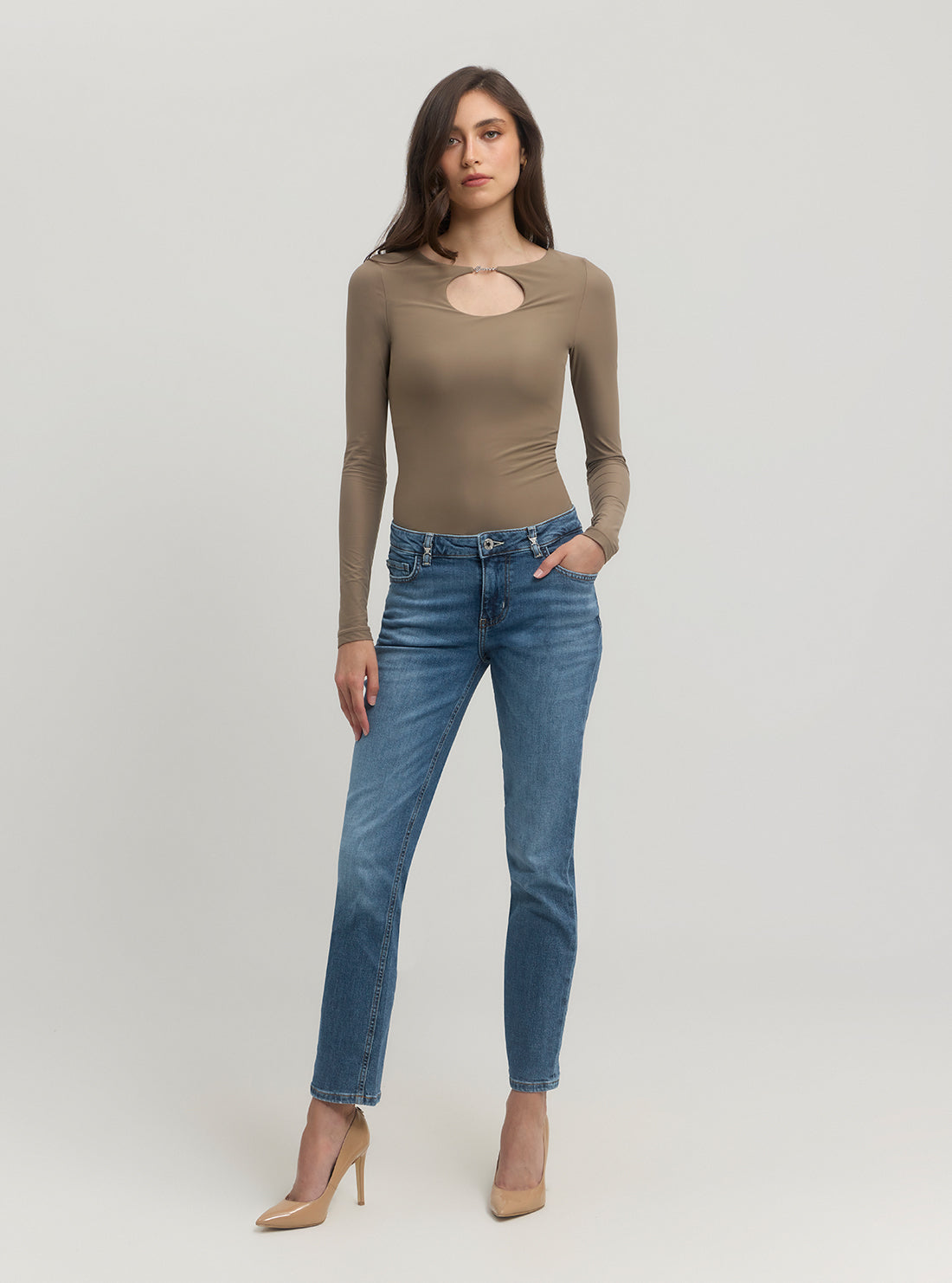 Blue Denim Brooklyn Low-Rise Jeans in Mid Wash