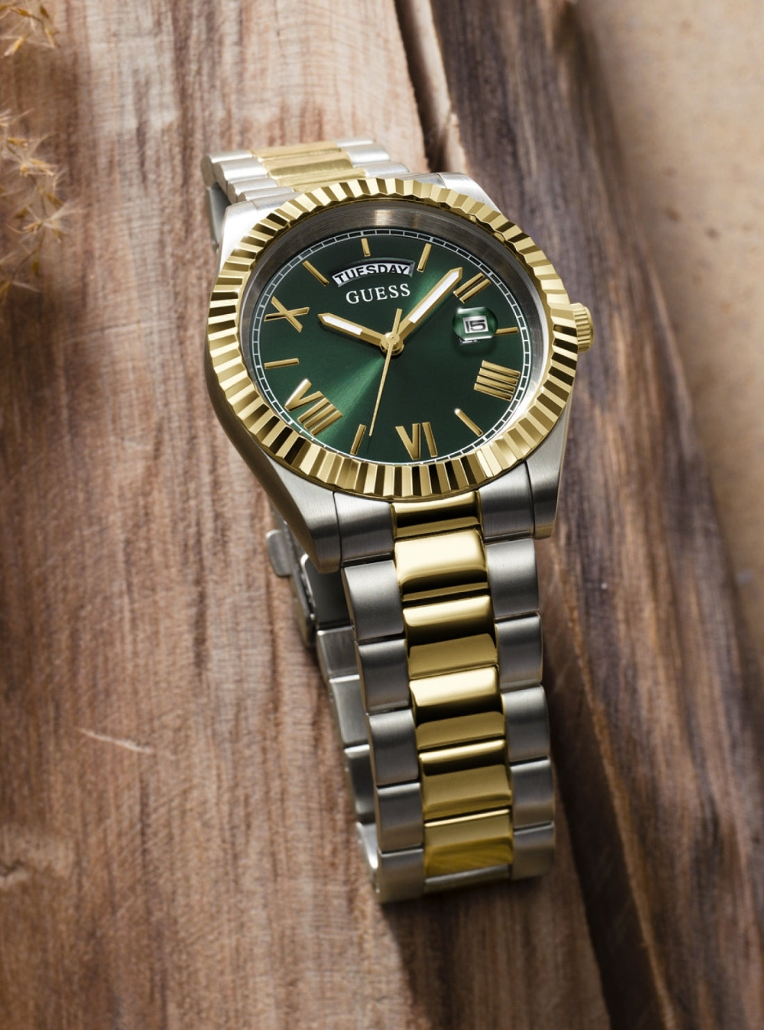 GUESS Accessories Gold Green Connoisseur Watch GW0265G8 Detail View